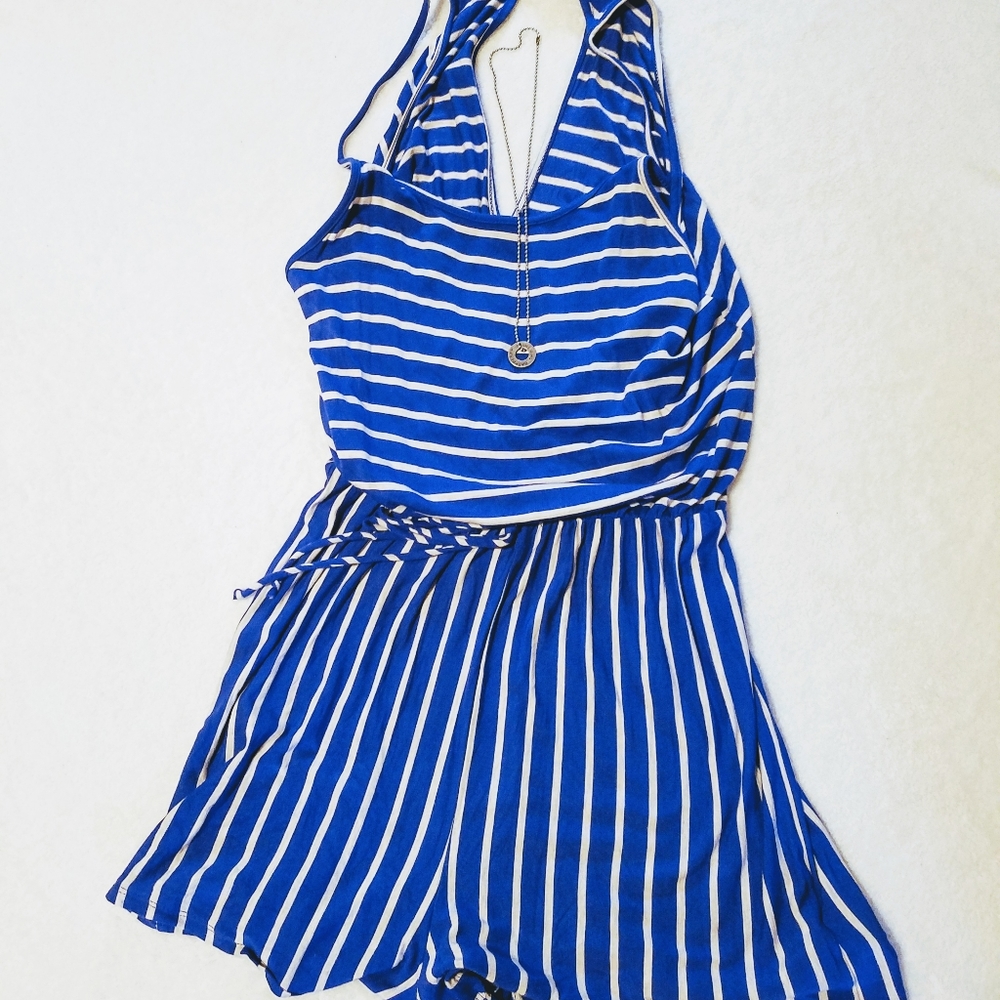 White Birch Blue White Striped Romper